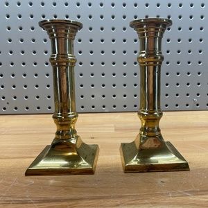 Two Medium Height Gold Candlestick Holders